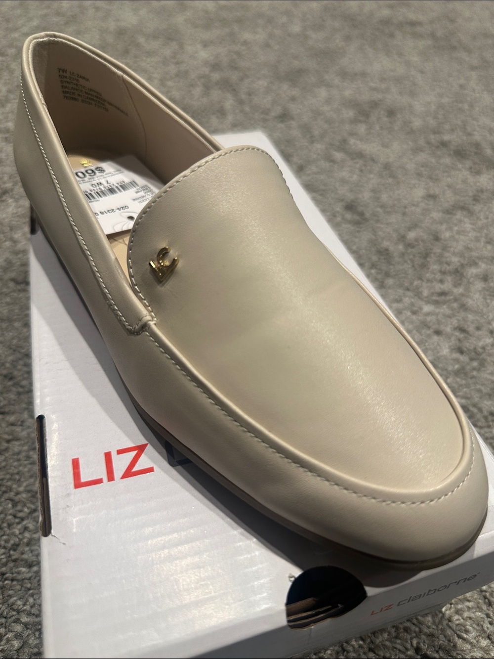 Liz Claiborne Cream Women’s Slip-On Loafer with Gold Accent